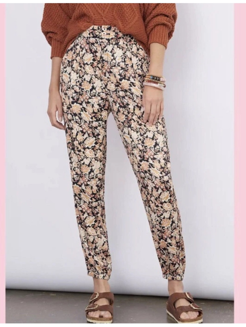 Anthropologie Women Diandra Floral Print Tapered Zipper Hem Pants Size 6